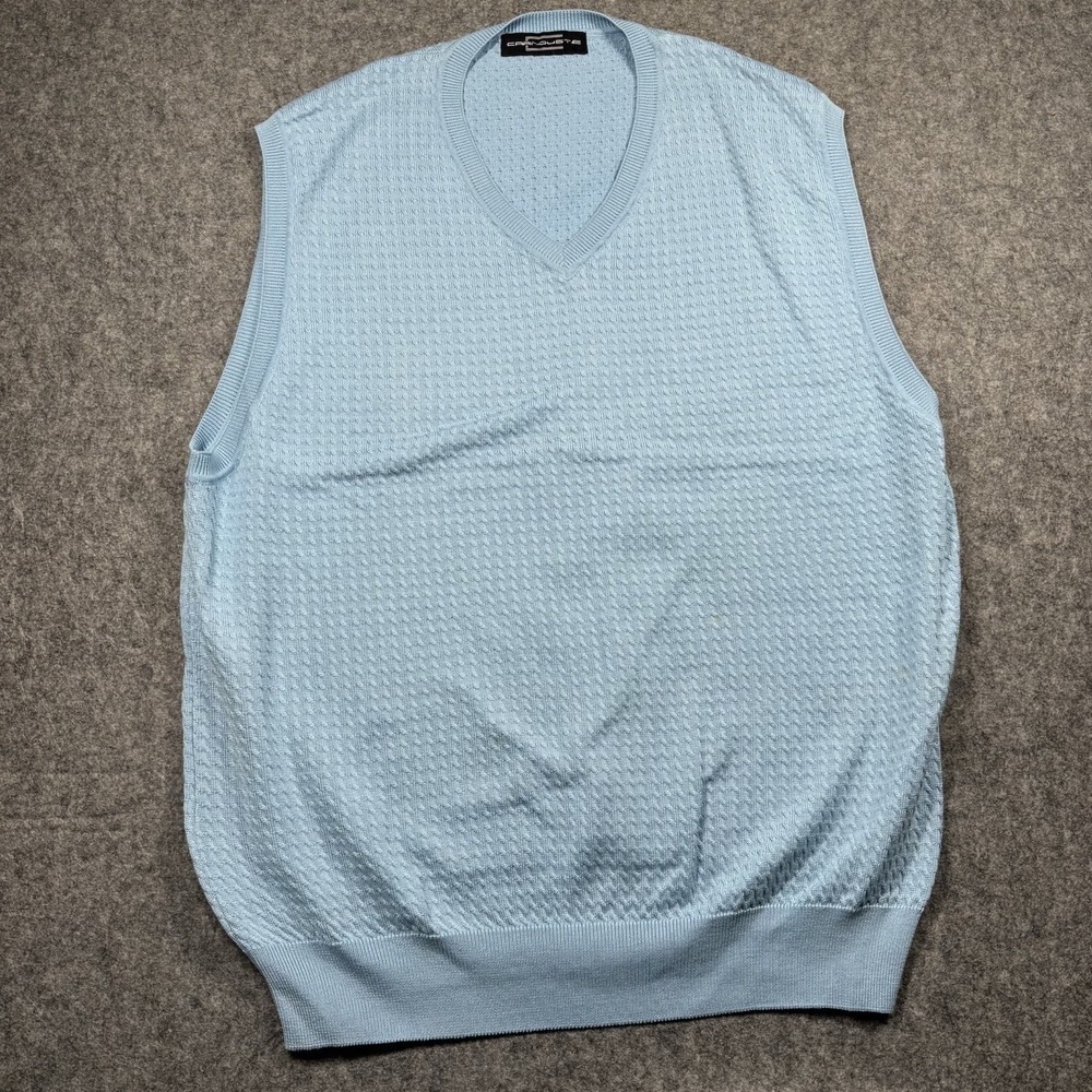 Carnoustie Sweater Vest Mens‎ XL 100% Pima Cotton Ribbed Hem Blue Golf Preppy